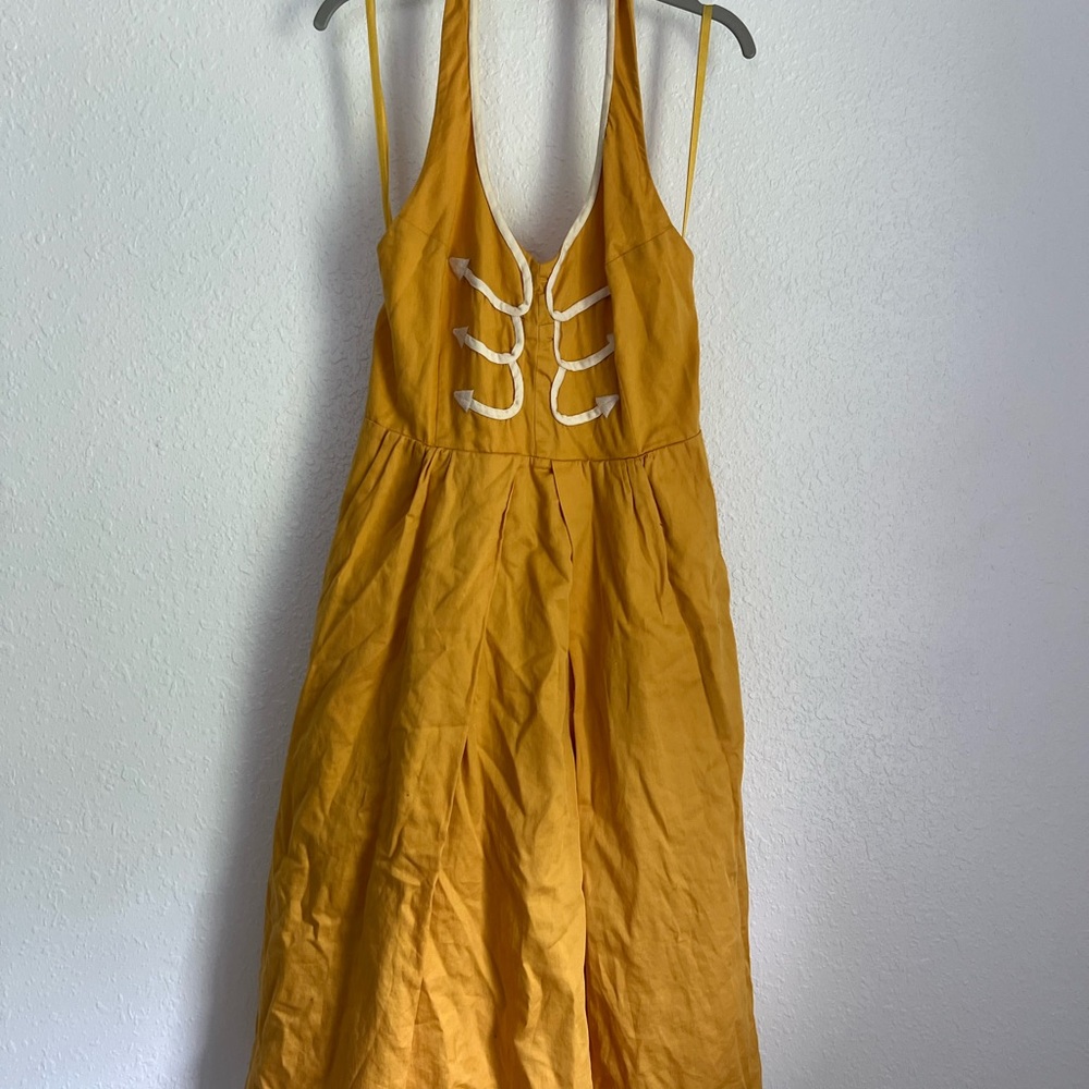 Anthropologie Gold Halter Sundress Resort Wear